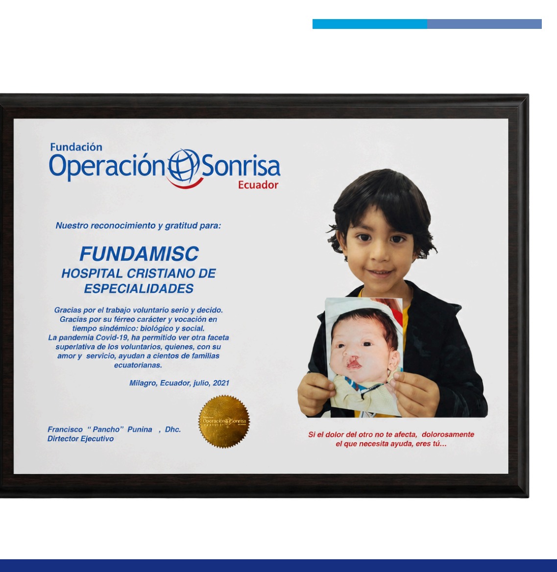 Reconocimiento de Operación Sonrisa Ecuador por el voluntariado de FUNDAMISC