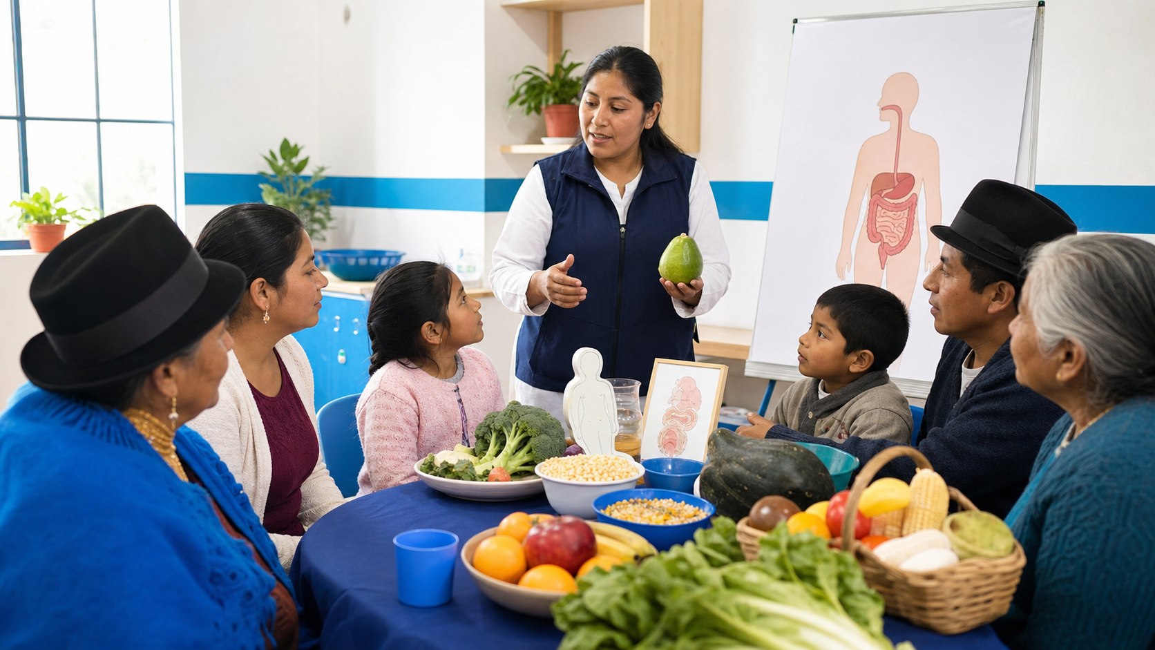 Familias aprendiendo sobre alimentación y salud digestiva